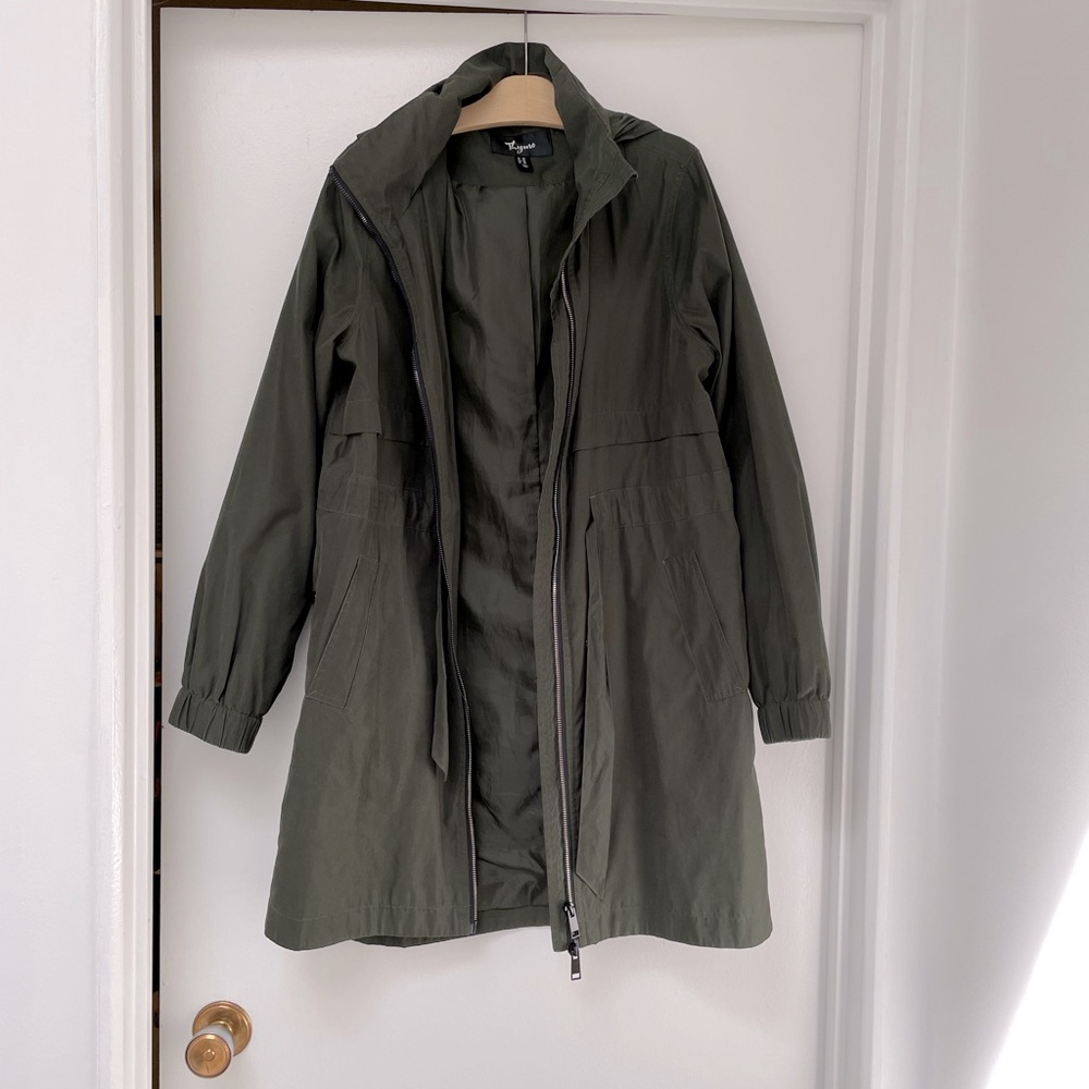 Thyme Maternity Rain Jacket Coat Olive Green Adjustable